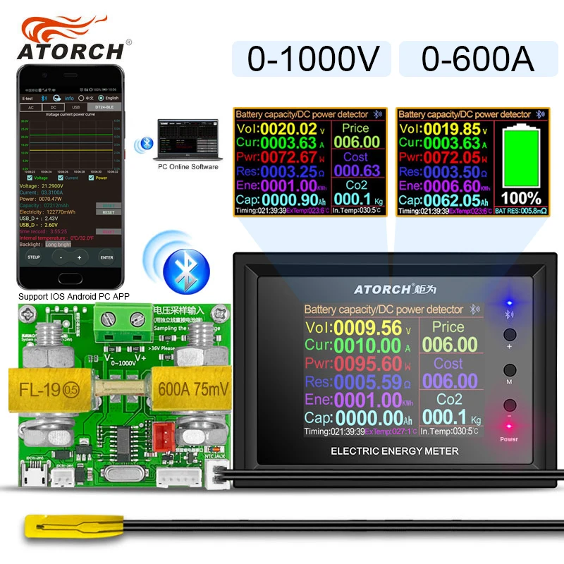DT24P DC1000V/0~600A Digital Display DC Power Supply Voltmeter Ammeter Battery Capacity Tester Fuel Gauge Meter | Инструменты