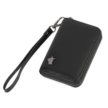 Cartera de cuero genuino para mujer, cartera con bolsillo frontal, monedero con cremallera, bolso de mano para mujer