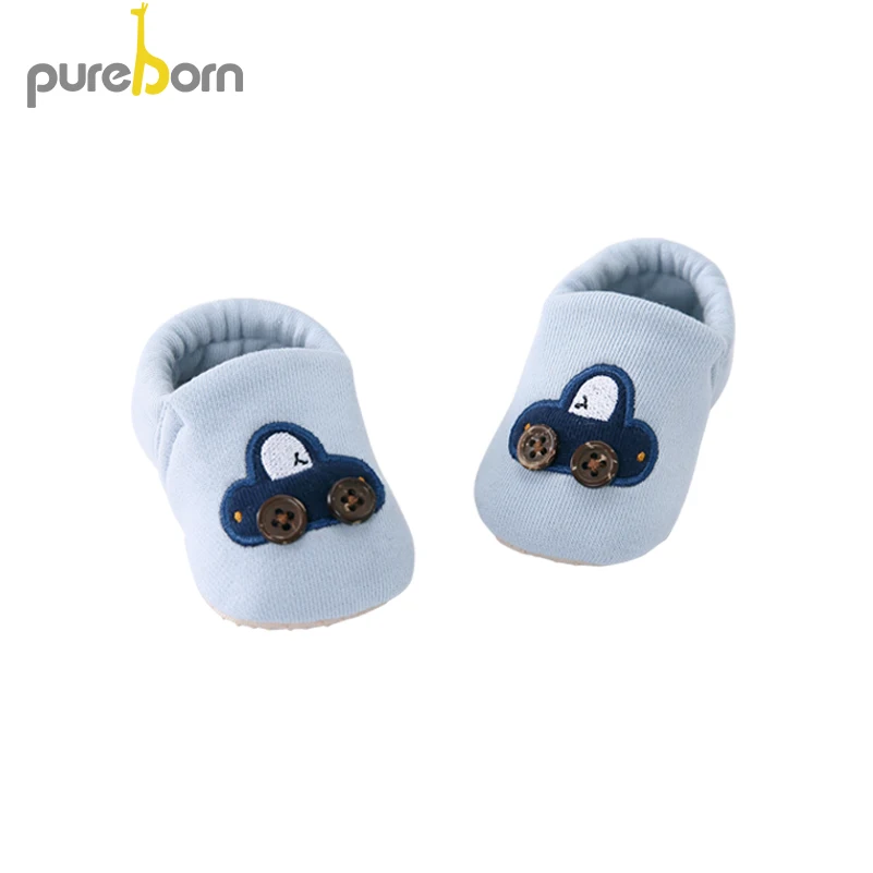 Pureborn Новорожденные ползунки детские носки обувь унисекс для малышей Первые ходунки Нескользящие теплые детские туфли