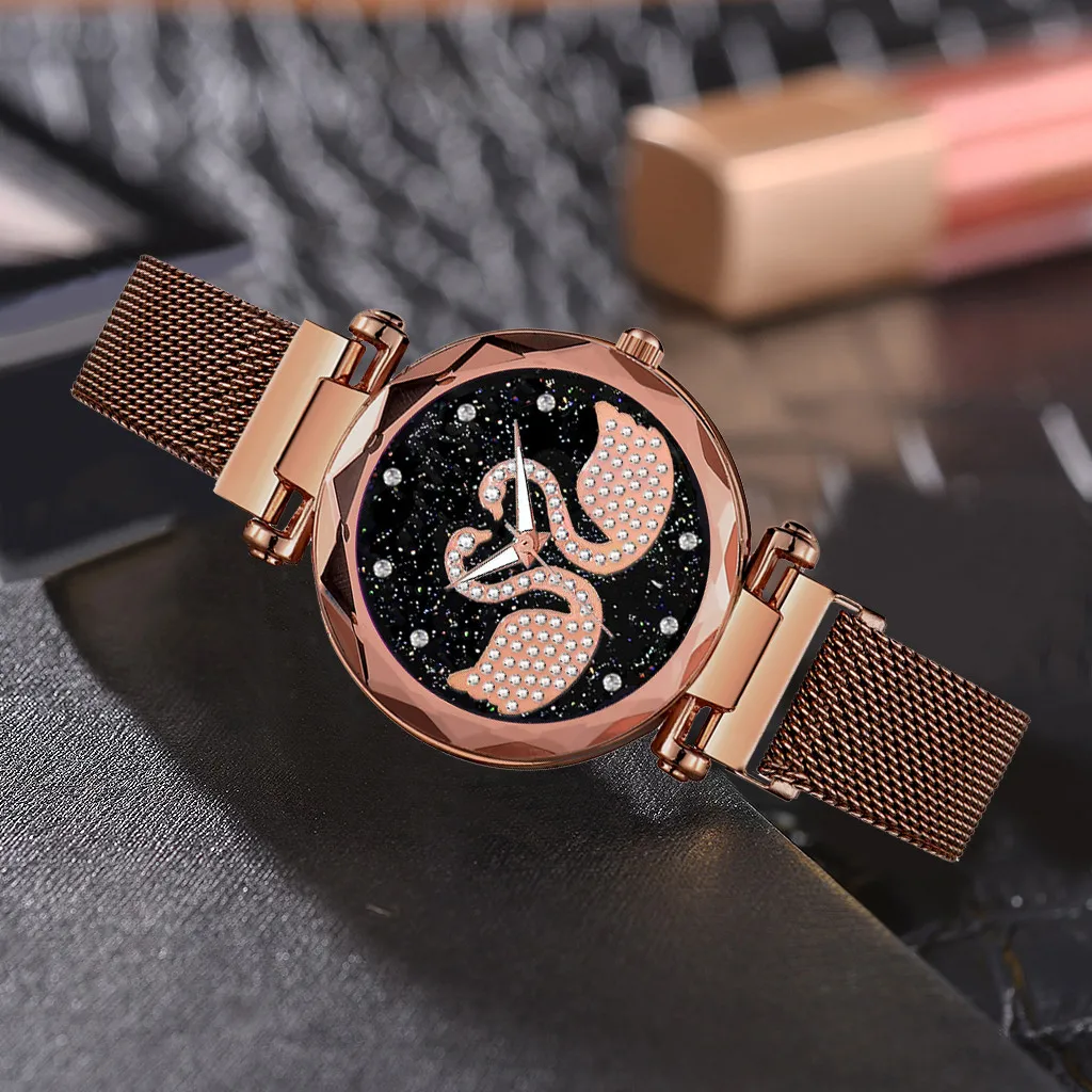 Reloj mujer, женские часы, магнит, камень, лебедь, алмаз, женские кварцевые часы, повседневные женские часы, relojes para mujer