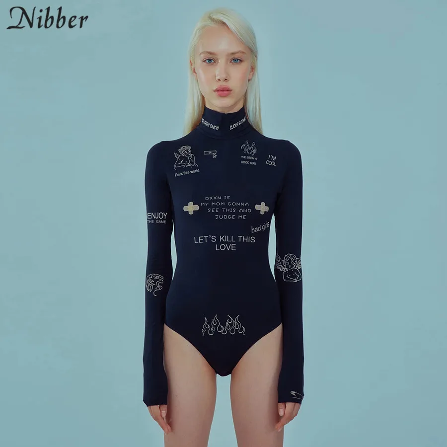 

Nibber Autumn High Street Casual Turtleneck Long Sleeve Bodysuits For Women 2020 Basic Fashionable Y2K Skinny Bodysuit Female
