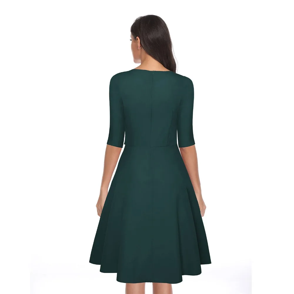 Зимнее женское винтажное 50s большой свинг-платье рокабилли pinup vestido Половина рукава Зеленый Бежевый Ретро Винтаж размера плюс платья jurken