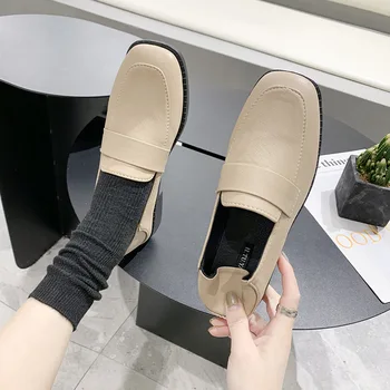 

2020 Spring New Style Japanese-style Flat Square Head Shoes Winter Retro Slip-on England College Style Small Leather Shoes Shoes