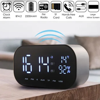

FM Radio Alarm Clock LED Wireless Bluetooth Speaker Digital Table Clock with Music Player Temperature Humidity Desk Clocks
