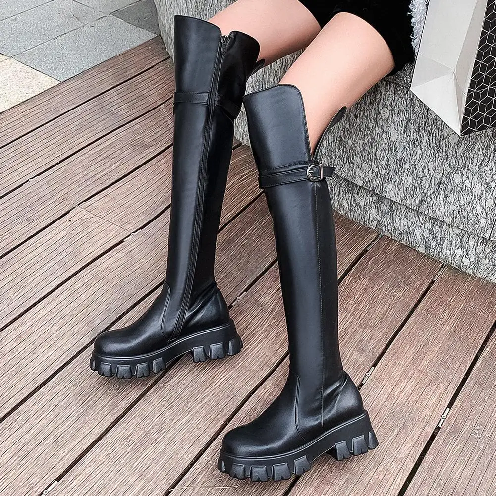 lapolaka new arrivals hot sale platform zip up shoes women boots female buckle decoration plus size 32-46 knee high boots woman