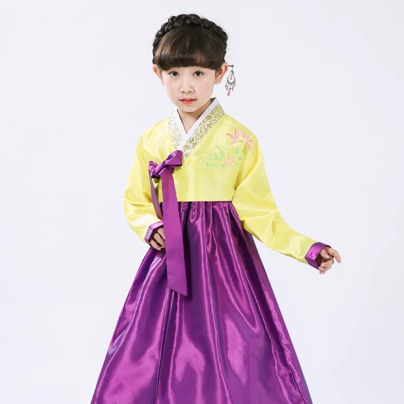 Для взрослых и детей, для мамы и дочки, корейский ханбок, традиционные костюмы, топы+ платье с галстуком-бабочкой, для женщин и девочек, роскошное платье для танцев Asain - Цвет: Kids color 1