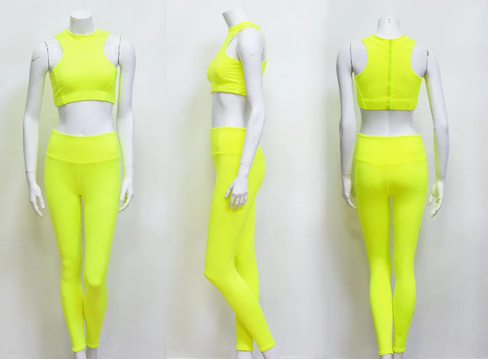 corduroy pants NORMOV 2 Pcs Sexy Bra Solid Suit Women Slim Leggings High Waist Workout Pants Hip Lift Fluorescent Color Fitness Sportswear capri pants