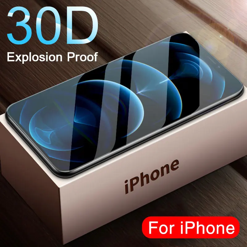 30D Full Cover Tempered Glass On For iPhone 11 12 Pro XS Max X XR Screen Protector 6 7 8 Plus SE 2020 Film | Мобильные телефоны и