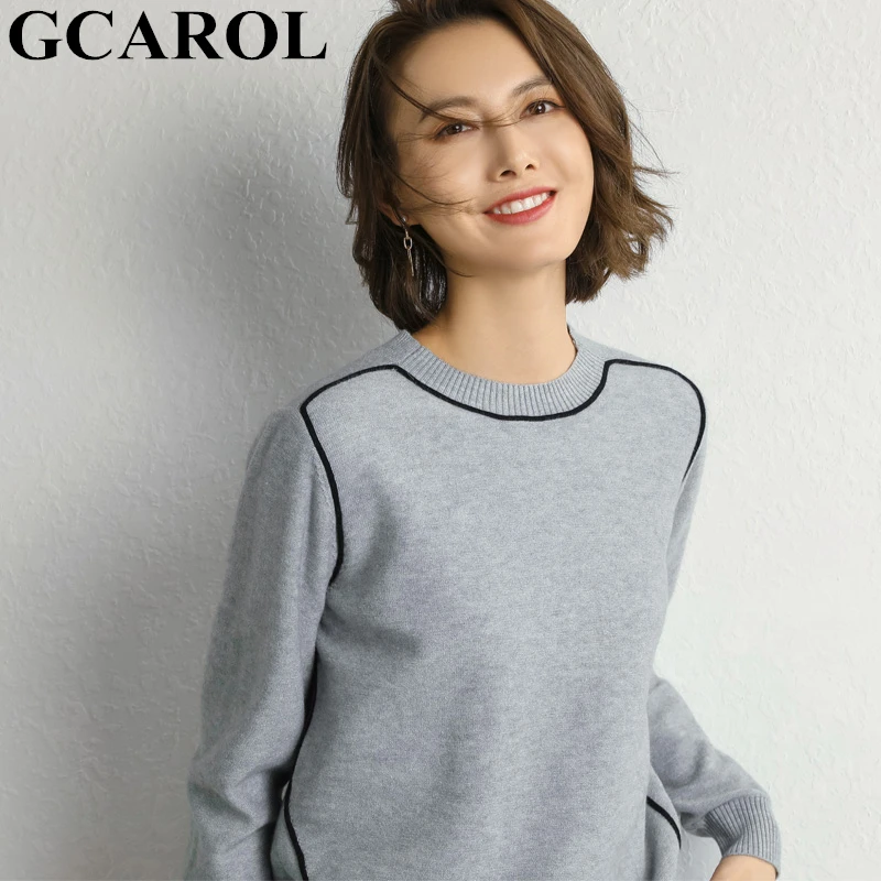 Женский комбинированный джемпер GCAROL, белый кашемировый свитер с круглым вырезом, теплый джемпер с содержанием шерсти 30%, вязаный повседневный пуловер для осени и зимы - Цвет: Grey