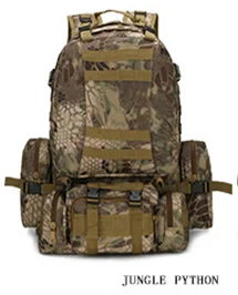 jungle snake Военный Рюкзак Molle, армейский полевой рюкзак для выживания, камуфляжная дорожная сумка, многофункциональный двойной наплечный ACU рюкзак 55Л большой емкости - Цвет: jungle snake