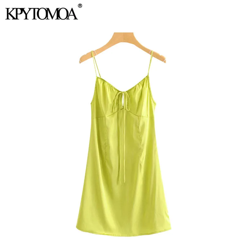 KPYTOMOA Women 2020 Chic Fashion Backless Cozy Mini Dress Vintage Tied V Neck Spaghetti Strap Female Dresses Vestidos Mujer KPYTOMOA Women 2020 Chic Fashion Backless Cozy Mini Dress Vintage Tied V Neck Spaghetti Strap Female Dresses Vestidos Mujer