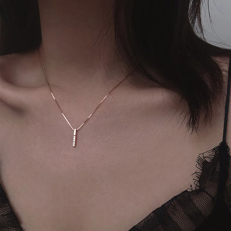 

Pure silver micro-drill vertical Necklace simple and delicate temperament clavicle neck chain woman