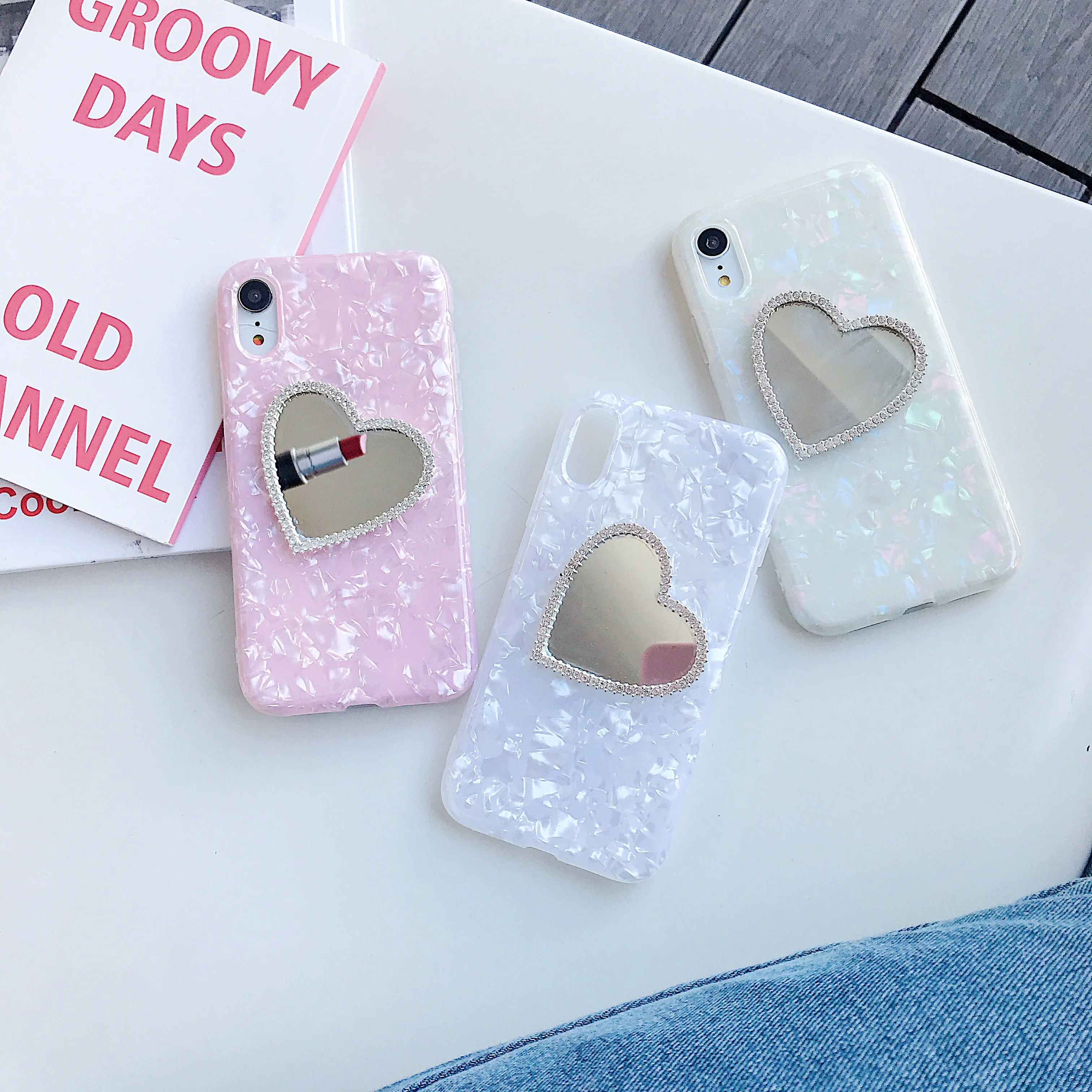 

Beautiful love mirror silicone case for iphone 7 8 Plus X 10 xr XS 11 Pro MAX Bling Bling girl anti-fall cover back cover Capa