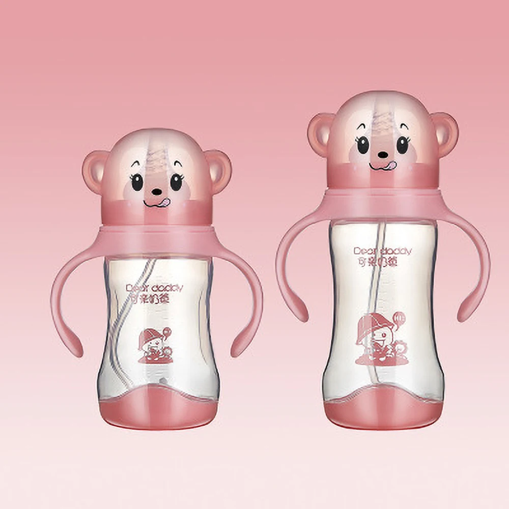 Wide Caliber Baby Bottle PP Thermochromic with handle monkey head cartoon Baby Bottle