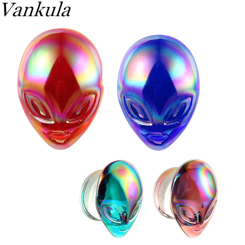 

Vankula 2pcs Glass Ear Plugs and Tunnels ET Ear Gauges Body Piercing Jewelry Magic Color Earrings Expander