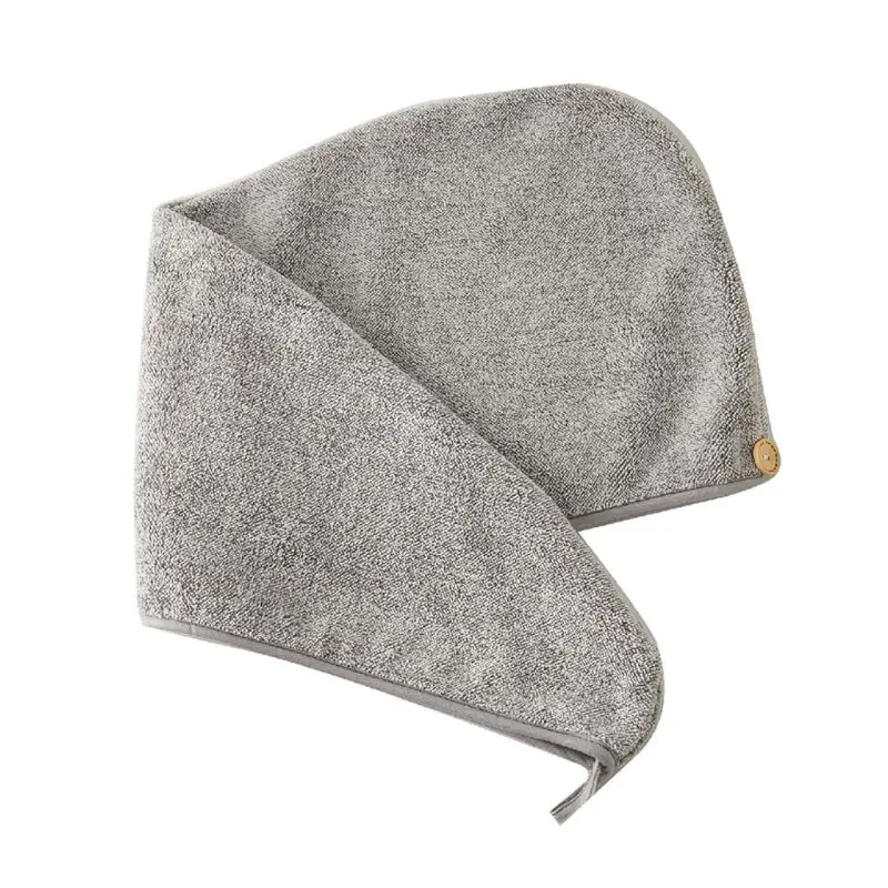 1 Pc Bamboo Microfiber Hair Towel Wrap Gray Striped Quick Drying Shower Turban Cap with Button Absorbent Anti-Frizz Bath Hat microfiber towels,quick drying towel