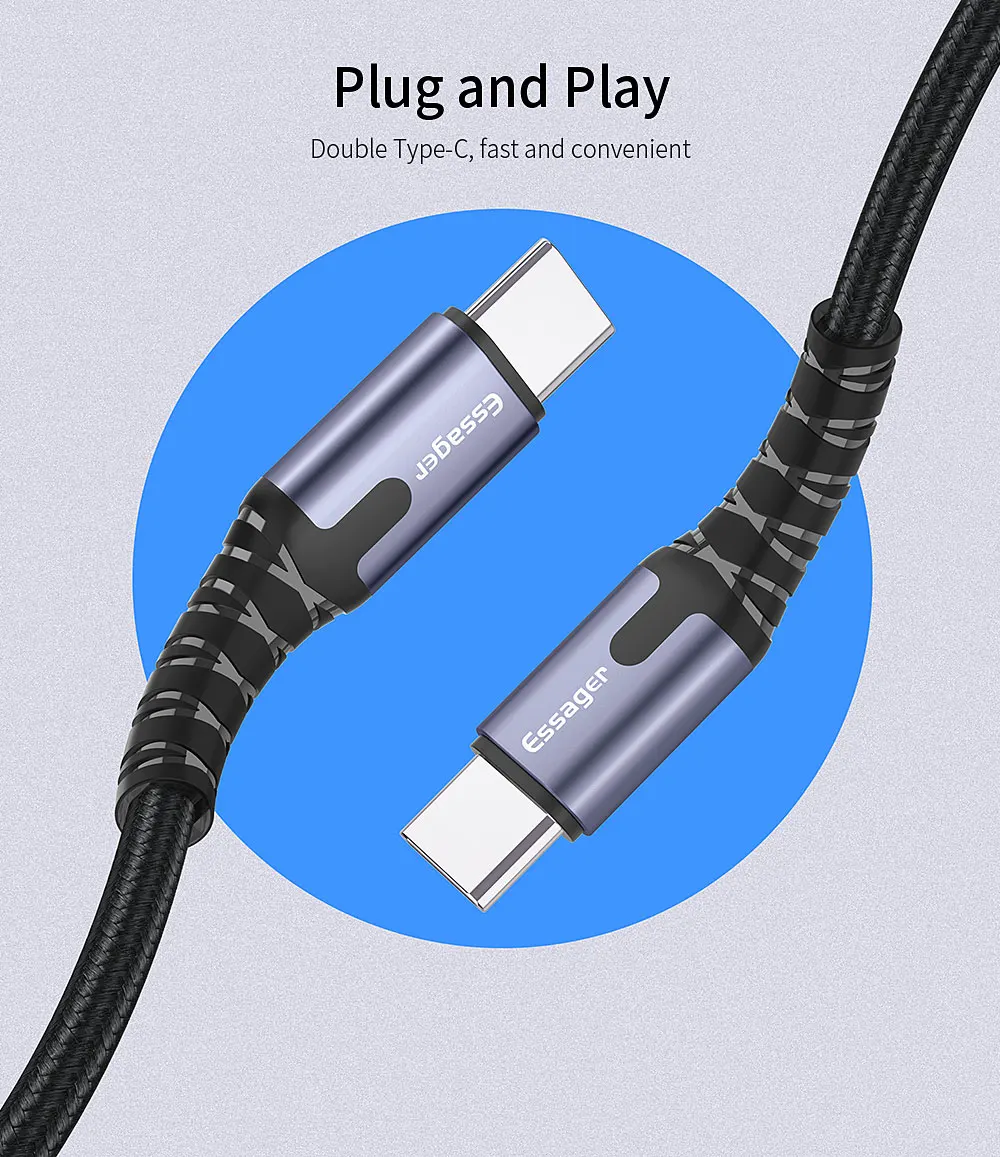 Essager usb type C к USB C кабель для samsung S9 Oneplus 7 Pro Быстрая зарядка 4,0 USBC PD Быстрая зарядка зарядное устройство USB-C кабель type-C