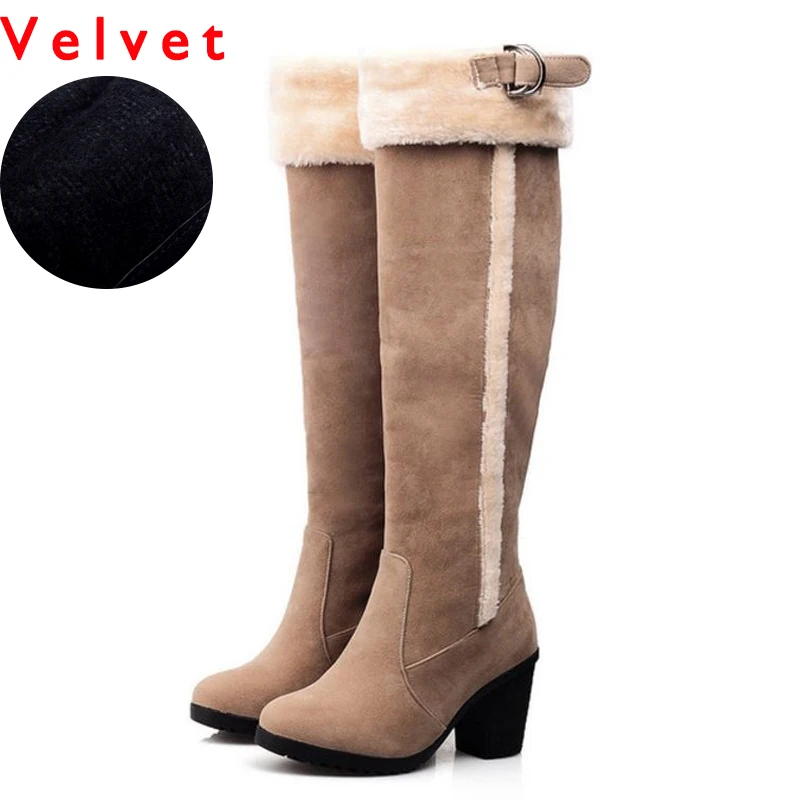 ivory velvet Haoshen& Girl/сапоги с меховой подкладкой женские сапоги до колена зимние теплые высокие сапоги на каблуке качественные черные сапоги Размер 10,5, 34-43 - Цвет: ivory velvet