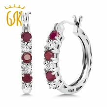 Серьги-кольца GemStoneKing с рубином и белым бриллиантом, 925 пробы серебряные серьги-кольца для женщин, Настоящее серебро, серьги, хорошее ювелирное изделие