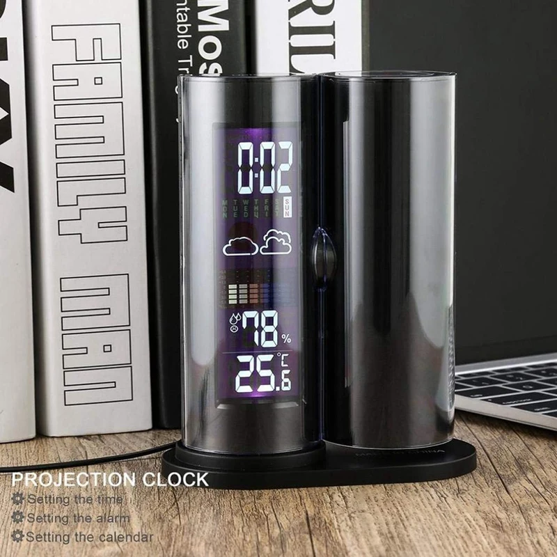 

Eu Plug Projection Alarm Clock - Digital Projection Dimmable Clock Alarm Hygrometer & Thermometer 360-Degree Rotary Projection