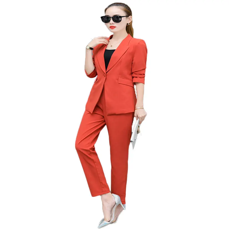 Новый Для женщин блейзер Брюки для девочек осенний костюм из двух частей офисной моды Костюмы комплект Превосходные брюки Дизайн наряд