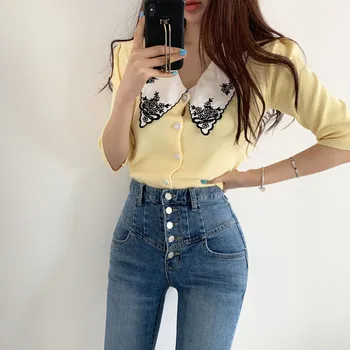 

Ladies Officce Tops Summer Short Sleeve Peter Pan Collar Harajuku Kawaii Elegant Women Blouse Casual Blusas Mujer De Moda 2020