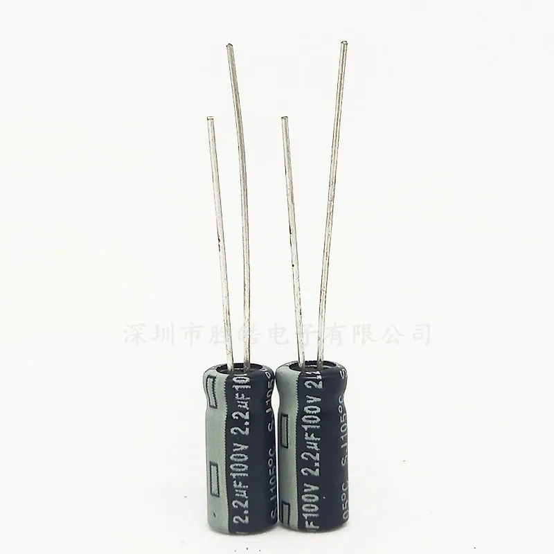 50PCS/lot 100V2.2UF 5*11mm 2.2UF 100V 5*11 High quality capacitor New Aluminum Electrolytic Capacitor High Quality Size：5x11（MM） 5pcs 470uf 100v 16x35mm 105c radial high frequency low resistance electrolytic capacitor