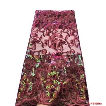 

French Net Embroidery double mesh with beads and sequins Tulle Lace Fabric For Nigerian party Dress f191128