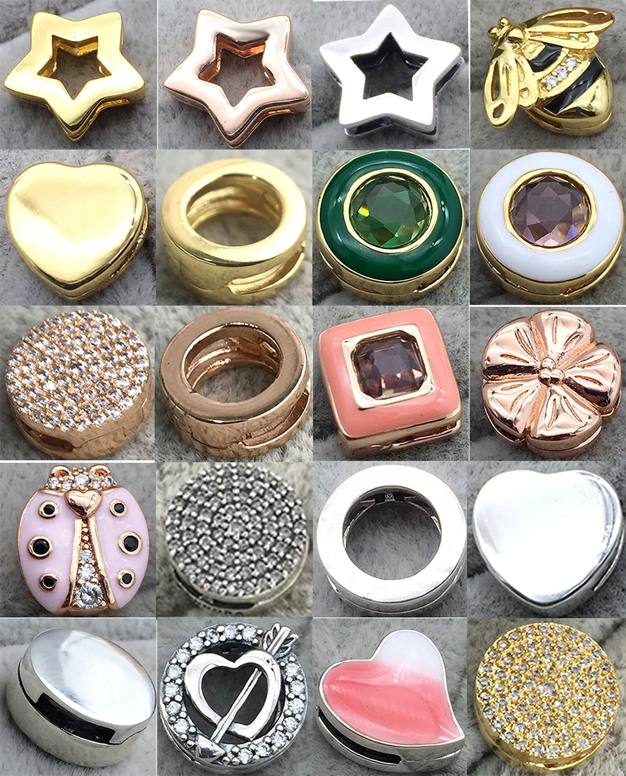 925 пробы серебряные рефлексии королева пчела цветок веер Божья коровка круг квадратный Любовь Женщины гламурный DIY браслет безопасности клип