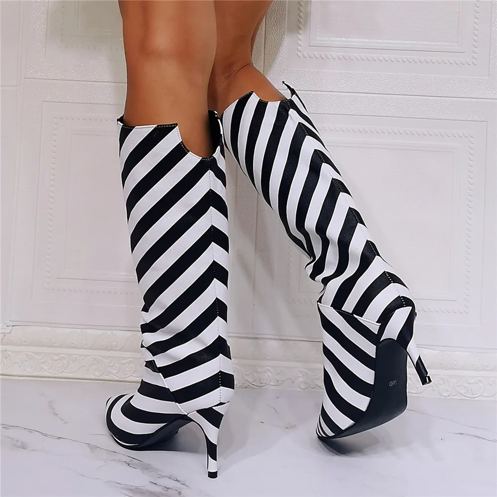 Kolnoo New Arrival Handmade Ladies Mid Calf Boots Zebra Style Pointed-toe Party Prom Half Boots Sexy Evening Club Fashion Shoes