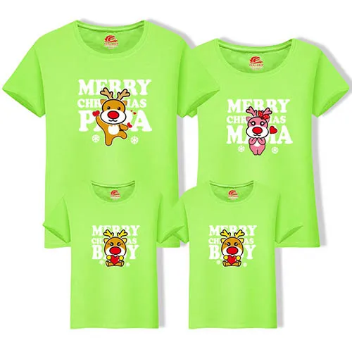 Christmas Casual Family Matching Clothes Cotton T-shirt Summer Mother Daughter Cartoon Short Sleeve Dad Mom Baby Family Suit - Цвет: light green