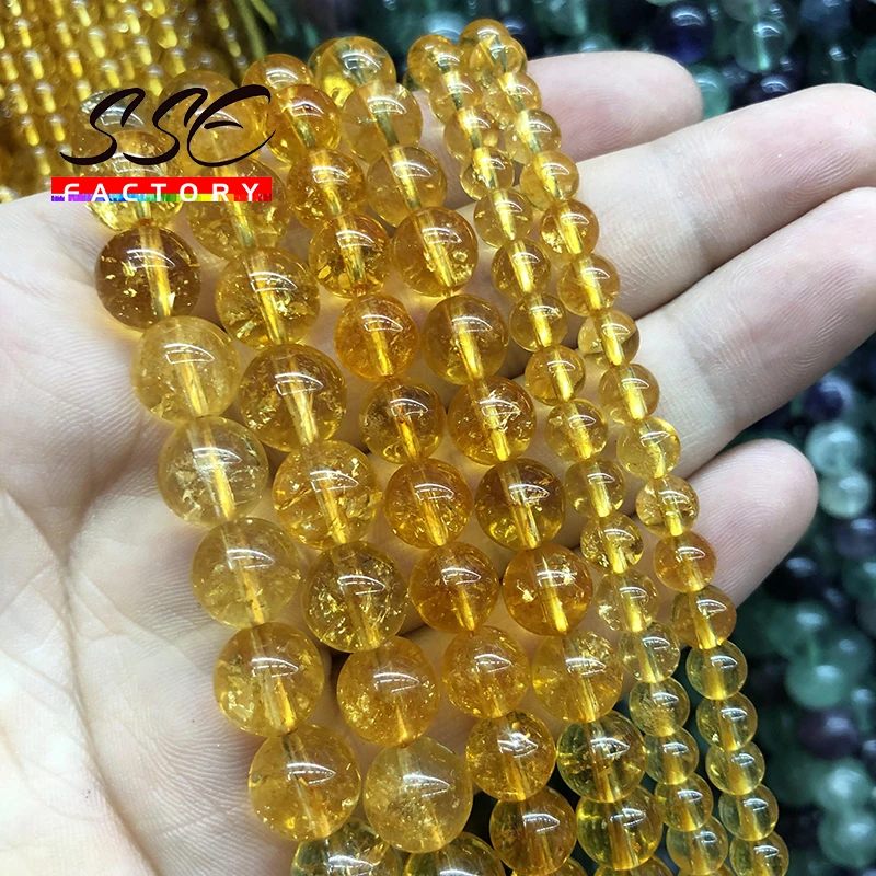 Бусины из натуральных цитринов желтые кристаллы круглые бусины разделители