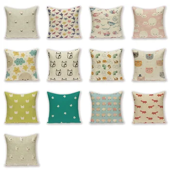 

Animal Pillow Case Cartoon Decor Cushion Cover Green Living Room Cushions Pillows Dog Cat 45*45 Pillow Covers Linen Kissen Cases