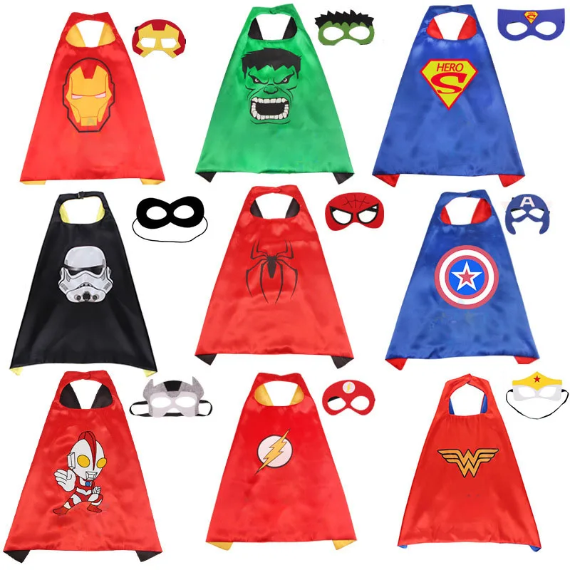 Marvel Avengers Toys Cosplay Cloak Cape Shawl The Flash Captain America Spider man Thor Hulk Halloween Cosplay Toy + Eye Mask