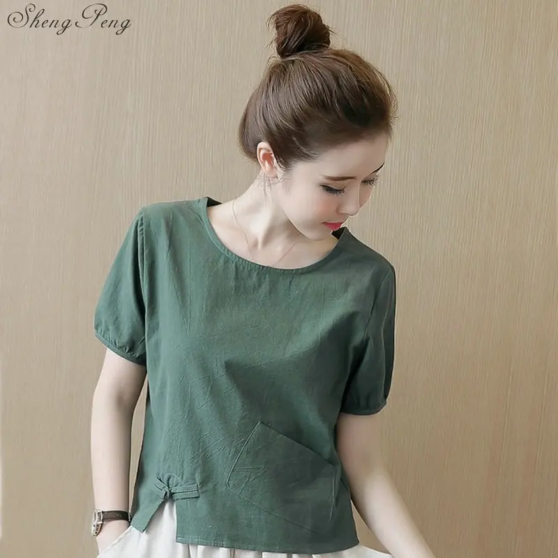 Китайская блузка рубашка традиционная китайская одежда для женщин льняная Восточная китайская одежда женские топы и блузки V1732