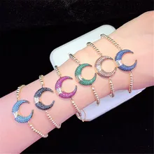 10 шт./лот высокое качество латунный браслет Pave Радуга CZ луна регулируемый браслет модные украшения