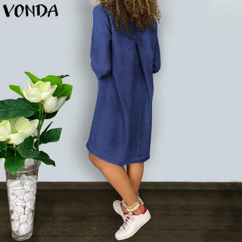 VONDA платье из джинсовой ткани Для женщин повседневные свободные 3/4 рукав по колено платье летний сарафан в богемном стиле, большого размера праздника Vestido S-5XL