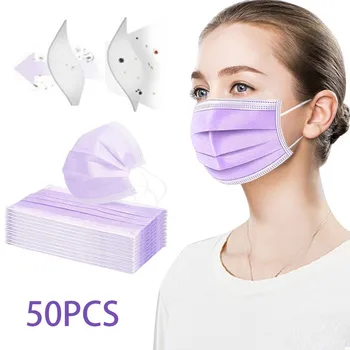 

Disposable Mask Purple Casual Mouth Mask Outdoor Daily Party Mask Dustproof 3ply Face Mask Soft Breathable Adult Unisex 50PCs