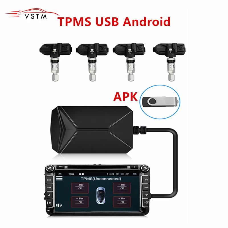 USB TPMS для Android автомобильный DVD с датчиком давления в шинах Система мониторинга Беспроводная запасная шина сигнализация Навигация