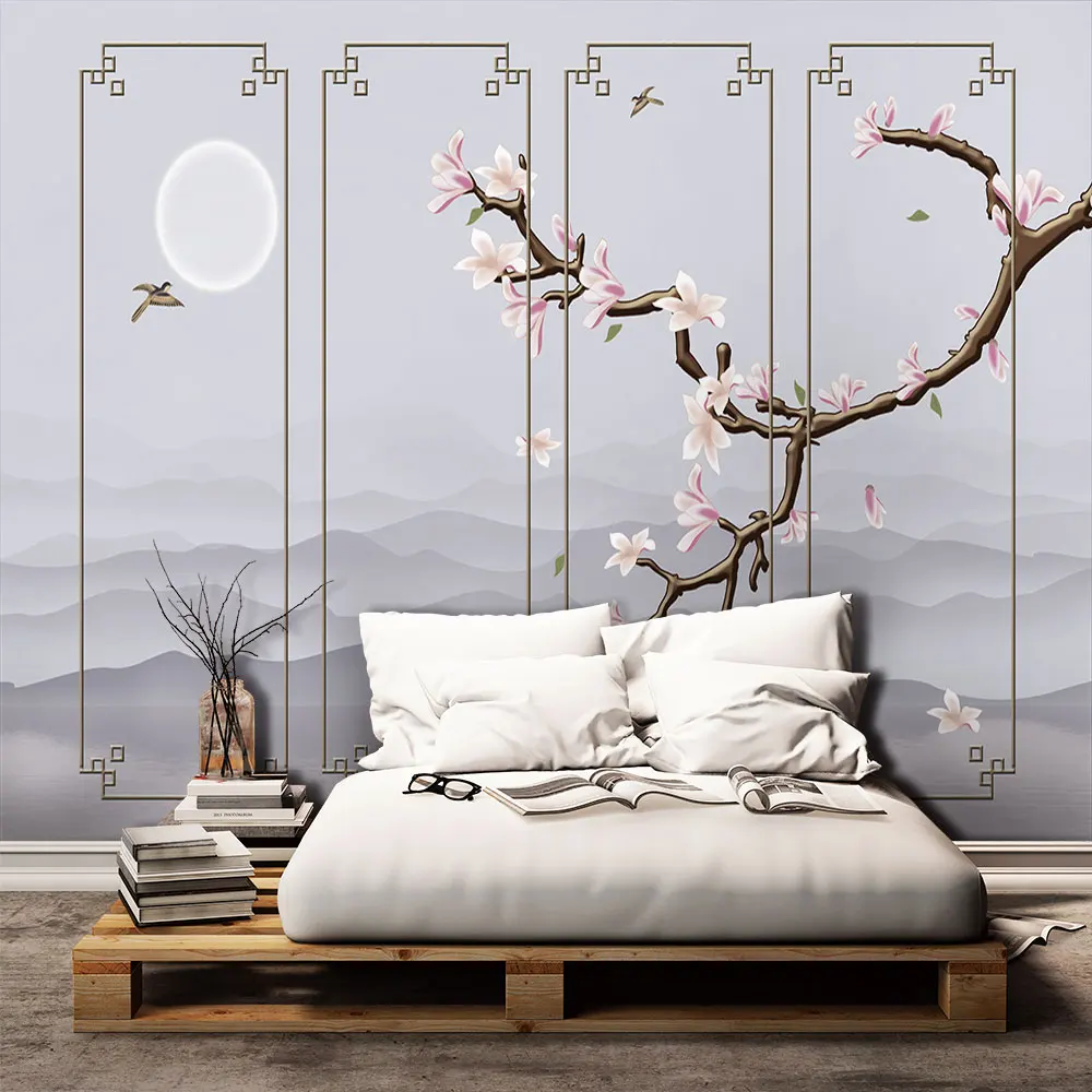 

Decoration Textile wallpaper New Chinese-style artistic concept magnolia branch ink ink mountain calligraphy background wall