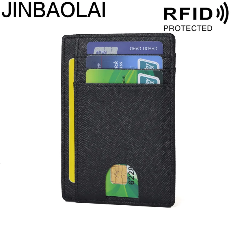 

Jinbaolai AliExpress Amazon RFID Genuine Leather Emplyee's Card Leather Cover Bank Gift Card Holder Anti-Magnetic Wallet