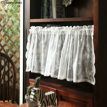 

Kitchen Curtain Lace Half Curtain American Pastoral Embroidered Dustproof Tulle Curtain White Window Curtains Valance for Home