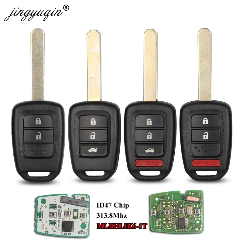 Jingyuqin 2+ 1/4 кнопки, автомобильные аксессуары, брелок PCF7961 Чип дистанционного брелок для Honda 2013- таможенный приходной ордер 2013- Accord Civic MLBHLIK6-1T