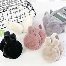 Горячая Распродажа, зимние плюшевые теплые наушники для девочек, меховые наушники с кроличьими ушками, розовые, белые складные наушники, милые наушники для девочек, Новинка