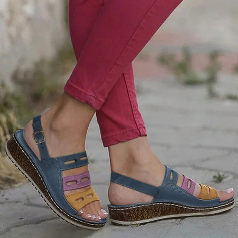 PUIMENTIUA/туфли на танкетке из искусственной кожи; женские босоножки на высоком каблуке; повседневная Летняя обувь; женские Вьетнамки; Босоножки на платформе; размера плюс - Цвет: Blue A