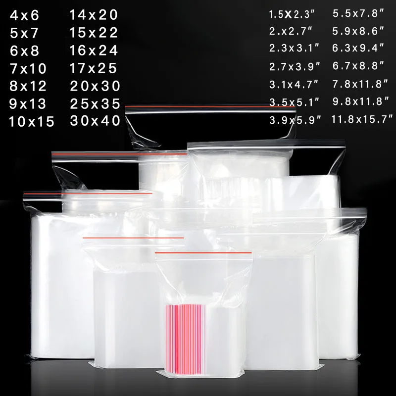 Bag Plastic Pouches Storage-Bag Packaging Zip-Lock Sealing-Zipper Clear