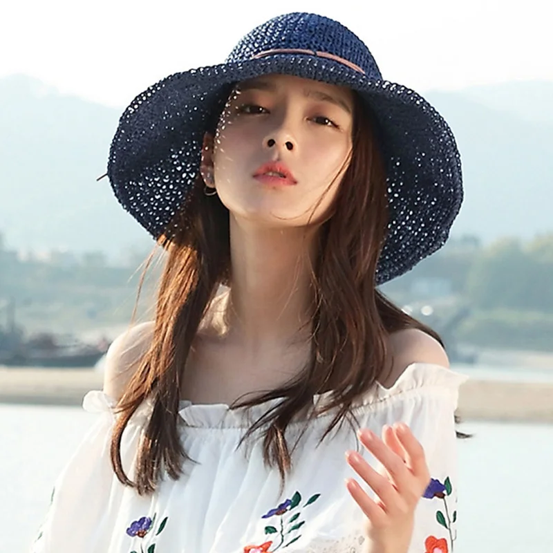 Простые Женские соломенные шляпы, летние солнцезащитные шляпы для женщин, женские пляжные шляпы с широкими полями, складная солнцезащитная Кепка