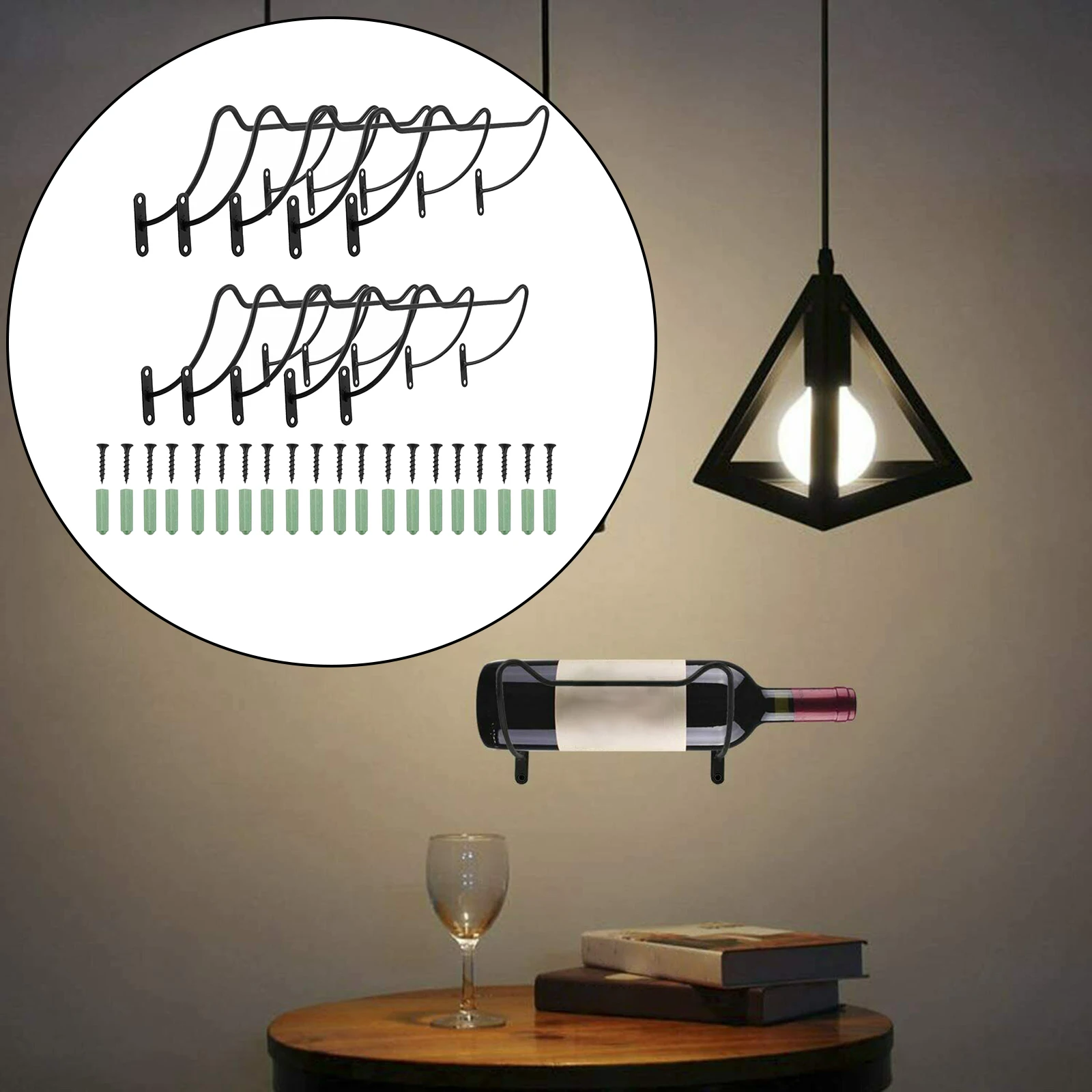 10x Wrought Iron Wine Rack Wall Hanging Wine Holder with Screw Bottle Display Stand for Home Bar Restaurant