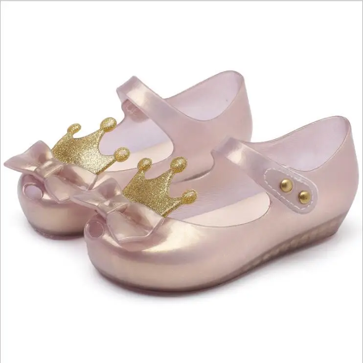 Золотой Mini Melissa/Новинка года; прозрачные сандалии для девочек; Летние сандалии с короной; милые детские сандалии Melissa; пляжная обувь; обувь для малышей; 13-18 см - Цвет: Золотой