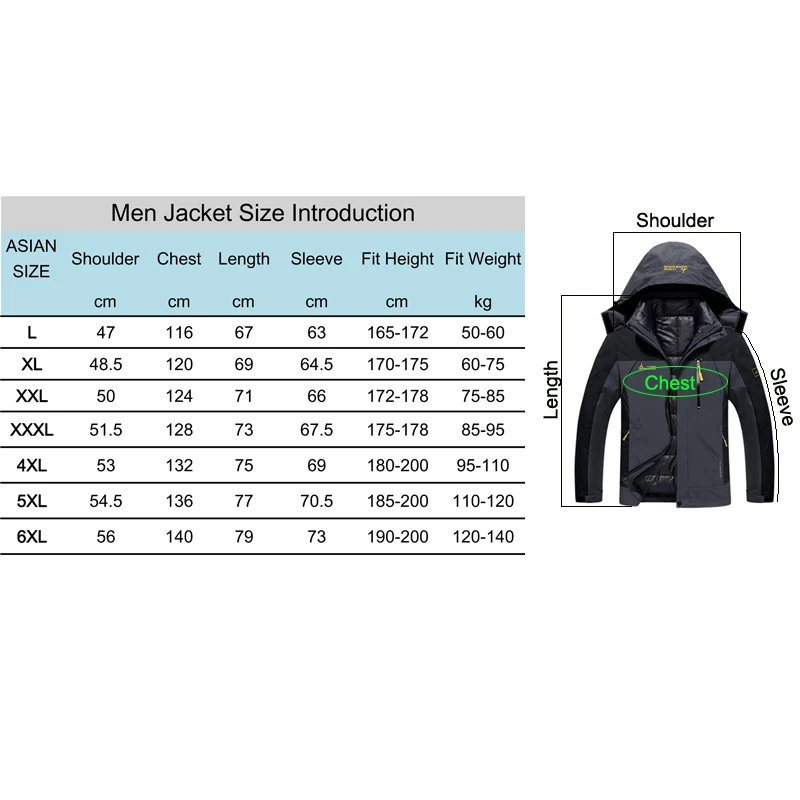 TRVLWEGO Oversized Men Winter Waterproof Fish Trekking Skiing Jackets Hiking Camp Climb Warm Down Jackets 3 in 1 Outdoor 6XL